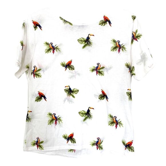 Forever 21 Tops - Forever 21 White Tropical Print Crew Neck Short Sleeve Shirt Summer Vacation L